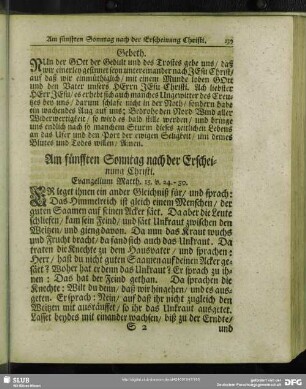 Am fünften Sonntag nach der Erscheinung Christi