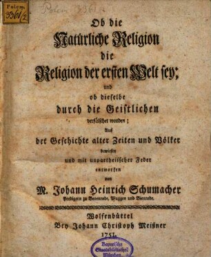 Ob die natürlich Religion die Religion der ersten Welt sey ...