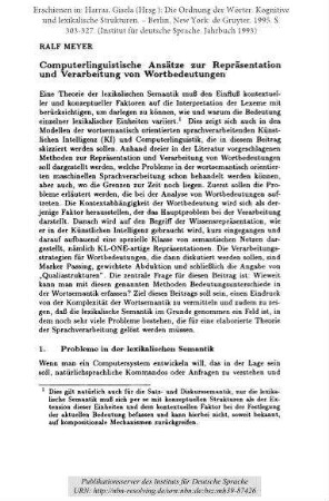 Computerlinguistische Ansätze zur Repräsentation und Verarbeitung von Wortbedeutungen