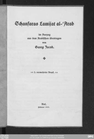Schanfaras Lamijat al-ʿArab : im Auszug aus dem Arabischen übertragen