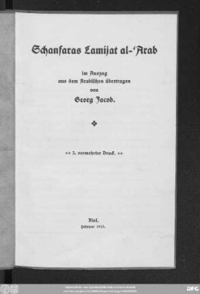 Schanfaras Lamijat al-ʿArab : im Auszug aus dem Arabischen übertragen