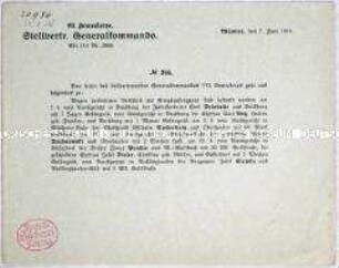 Rundschreiben des stellvertretenden Generalkommandos des VII. Armeekorps zur Verurteilung Deutscher wegen der Unterstützung von Kriegsgefangenen