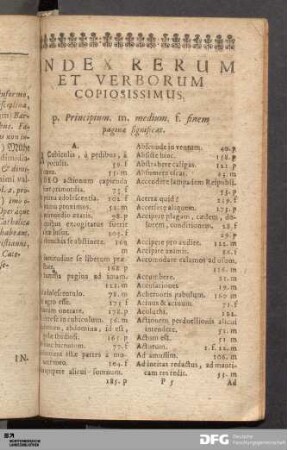 Index Rerum Et Verborum Copiosissimus.