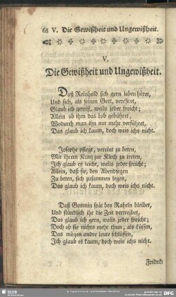 V. Die Gewißheit und Ungewißheit