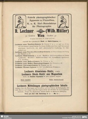 Fabrik photographischer Apparate u. Utensilien, K. u. K. Hof-Manufaktur für Photographie R. Lechner (Wilh. Müller) Wien
