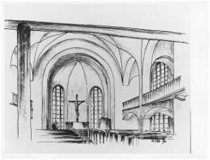 Johannesstift Berlin-Spandau Umbau Stiftskirche: Perspektivische Innenansicht Altarraum Entwurf