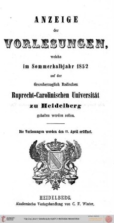 Sommersemester 1852