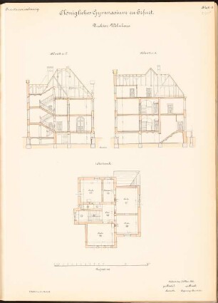Gymnasium, Erfurt: Direktorwohnhaus: 2 Schnitte, Grundriss 1.OG
