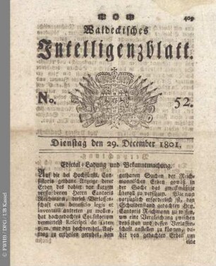 No. 52, Dienstag den 29. December 1801