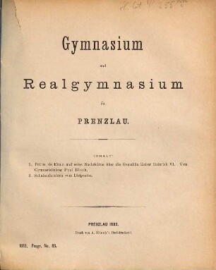 Gymnasium und Realgymnasium zu Prenzlau. 1882/83