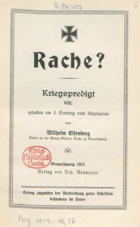 8: Rache? : ... gehalten am 2. Sonntag nach Epiphanias