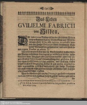 Das Leben Guilielmi Fabricii von Hilden