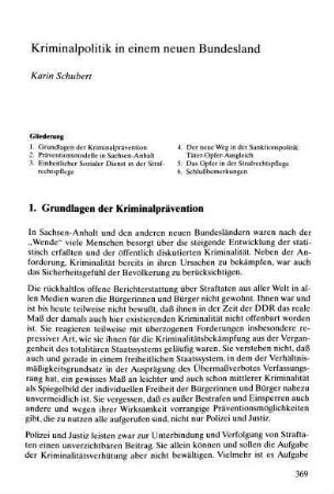 Kriminalpolitik in einem neuen Bundesland