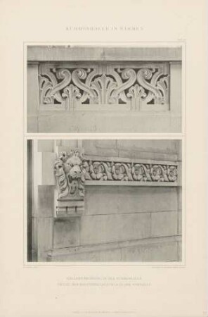 Galeriebrüstung und Detail der Haupteingangstür in der Vorhalle der Ruhmeshalle in Barmen