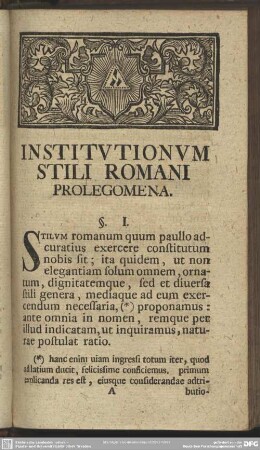Institutionum Stili Romani Prolegomena