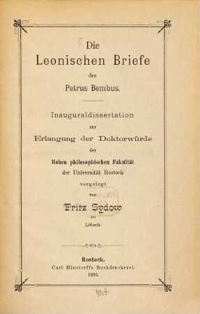 Die Leonischen Briefe des Petrus Bembus