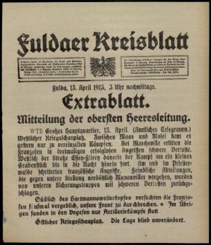 Ausgabe vom Donnerstag, den 15. April 1915.