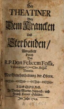 Der Theatiner Bey Dem Krancken und Sterbenden
