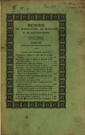Memorie di religione, di morale e di letteratura, 15. 1853 = Fasc. 44