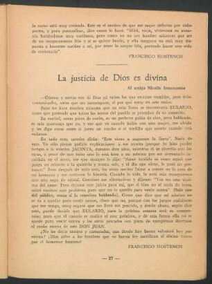 La justicia de Dios es divina : Al amigo Nicolás Innamorate
