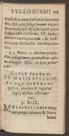 Caput Sextum. De Malis Syllogismis Qui Contrafiguras, modos & regulas supra dictas afferuntur.