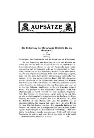 Die Bedeutung der Metaphysik Herbart`s für die Gegenwart : (Fortsetzung)