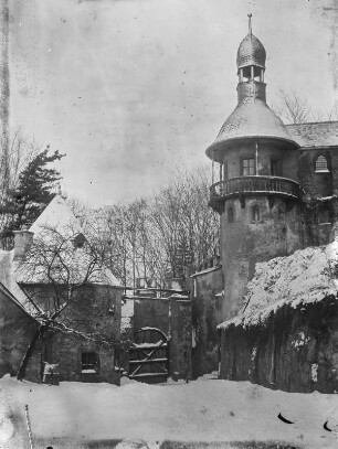 Schloss Rochsburg : Rochsburg. Schloss. Nord-Zwinger, Rundbastion und Torturm. Winteraufnahme
