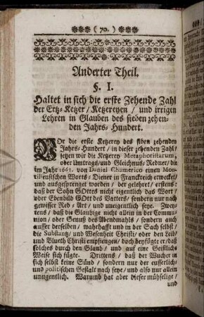 §. I. Haltet in sich die erste Zehende Zahl der Ertz-Ketzer [...]