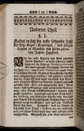 §. I. Haltet in sich die erste Zehende Zahl der Ertz-Ketzer [...]