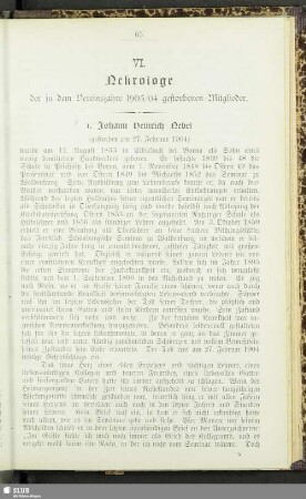 VI. Nekrolog der in dem Vereinsjahre 1903/04 gestorbenen Mitglieder