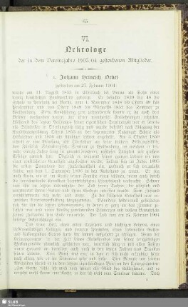 VI. Nekrolog der in dem Vereinsjahre 1903/04 gestorbenen Mitglieder