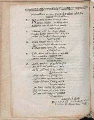 Gratulationes [Beiträger: Johannes Wilmannus. Bernhardus Adolphus Scriba. Bernhardus Adolphus De Prato.]