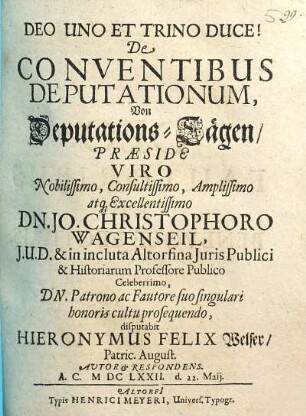 De conventibus deputationum : = Von Deputations-Tägen