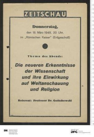 Ankündigung einer einzelnen Veranstaltung 1948