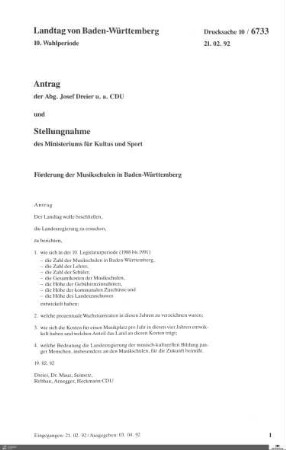 Antrag der CDU: Förderung der Musikschulen