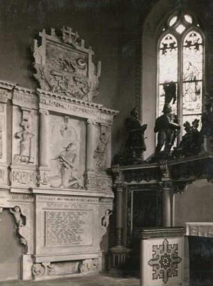Strehla. Pfarrkirche. Denkmal des Hans Pflugk (gest. 1618, 2,30 m x 4,70 m)