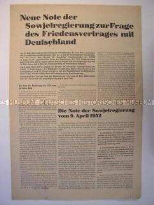 Sonderdruck zum Notenwechsel zwischen den Westalliierten und der UdSSR über einen Friedensvertrag mit Deutschland und gesamtdeutsche Wahlen