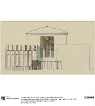 Köln, Projekt Deutsche Kunstausstellung, Kunstausstellungsgebäude, Skizzenblatt mit Aufriss der Hauptfassade