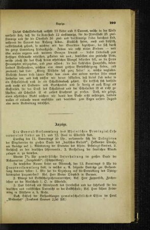 Anzeige : General-Versammlung des Rheinischen Provinzial-Lehrervereins