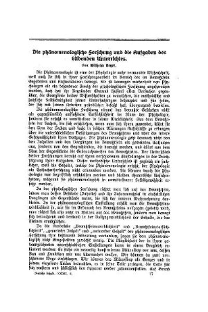 Die phänomenologische Forschung und die Aufgaben des bildenden Unterrichtes