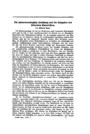 Die phänomenologische Forschung und die Aufgaben des bildenden Unterrichtes
