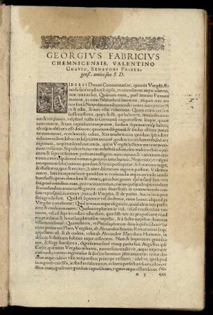 Georgius Fabricius Chemnicensis, Valentino Gravio, Senatori Fribergensi, Amico suo S. D.