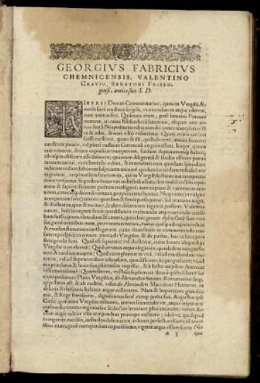 Georgius Fabricius Chemnicensis, Valentino Gravio, Senatori Fribergensi, Amico suo S. D.