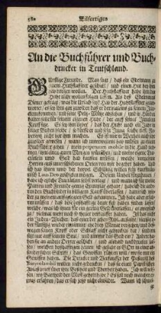 An die Buchführer und Buchdrucker in Teutschland.