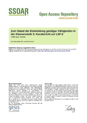 Zum Stand der Entwicklung geistiger Fähigkeiten in der Klassenstufe 3: Kurzbericht zur LSF-3