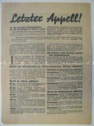 Propagandaflugblatt der KPD zur Reichspräsidentenwahl 1932