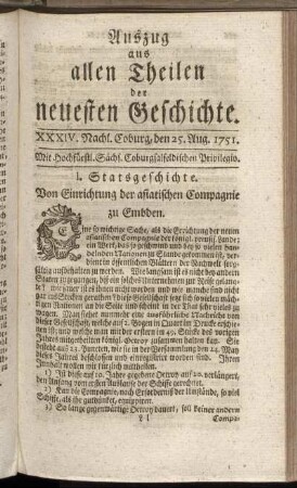 XXXIV. Nachl. Coburg, den 25. Aug. 1751.