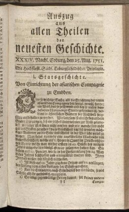 XXXIV. Nachl. Coburg, den 25. Aug. 1751.