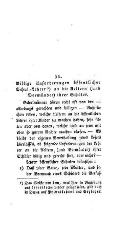 Billige Anforderungen öffentlicher Schul-Lehrer and die Aeltern (und Vormünder) ihrer Schüler : [11. Abhandlung]