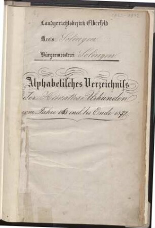 Dezennaltabellen 1863 - 1872 Heiraten Solingen